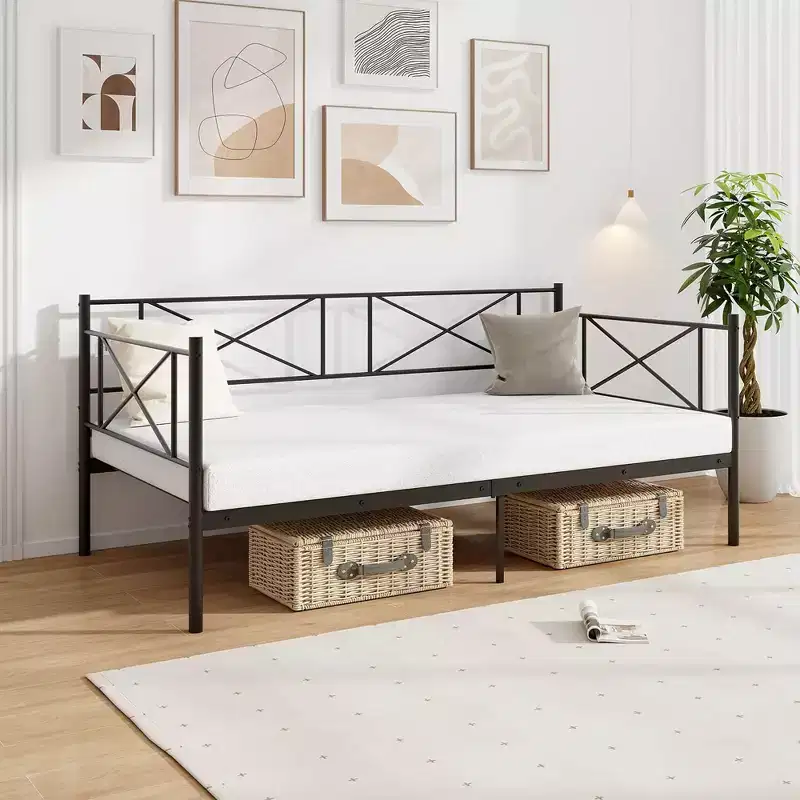 Twin Size Metal Daybed, Modern Platform Bed with Heavy-duty Metal Slat Support
