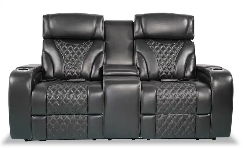 74 Genuine Leather Massage Power Reclining Loveseat with Power Headrests and Storage Arms