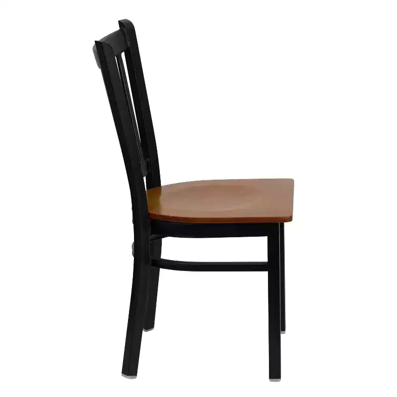 Black Metal Frame Vertical Back Dining Chair – Vinyl or Wood Seat, Seats 1