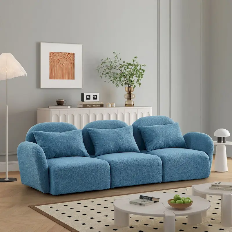 Living Room Furniture Three Seat Lazy Sofa Teddy Fabric White,High quality and durable