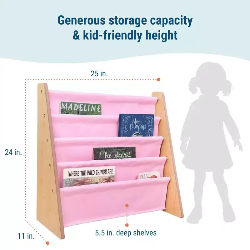 Wood & MDF Kids Sling Bookshelf 4-Tier 25''W x 24''H x 11''D