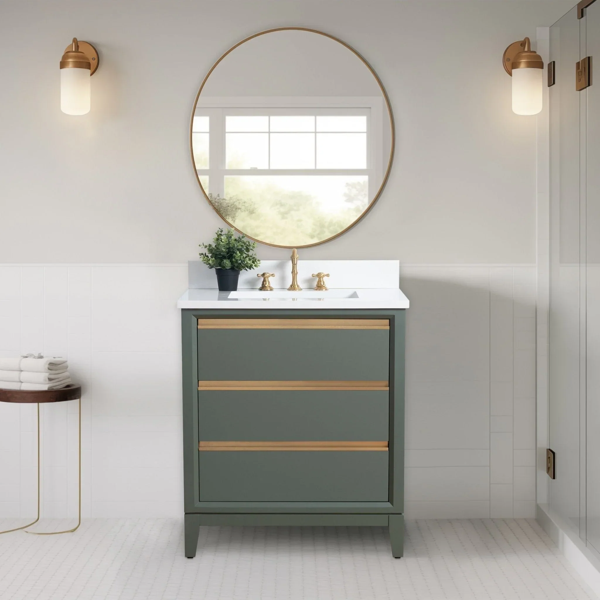 Vanity Art Bathroom Vanity with Ceramic Sink and Engineered Marble Top