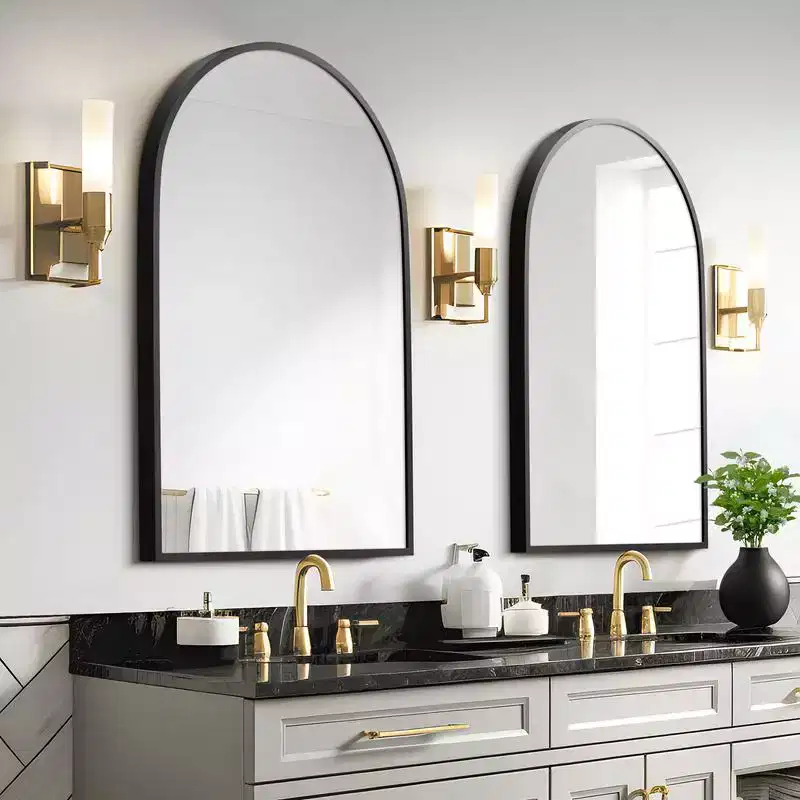 36 x 24 Black Modern Arched Wall Mirror, Aluminum Alloy Thin-Frame, Bathroom Hanging Mirror for Over Sink, Entryway, Bedroom, Vanity