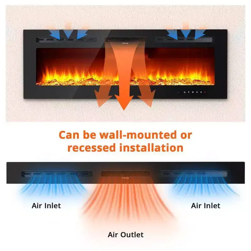 Coolmee 80 inch Smart Electric Fireplace Recessed & Mounted, Dual Heat 750/1500W with Remote, Adjustable Flames, Touch Screen, Timer