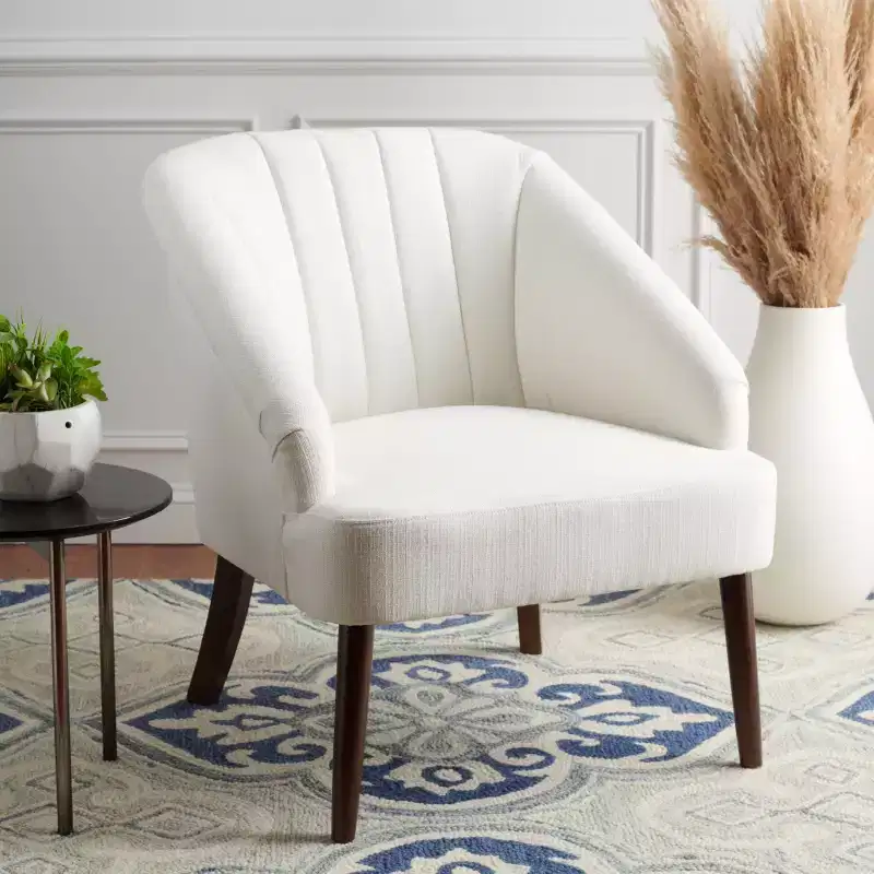 White Upholstered Accent Chair – Solid Wood Frame, 275 lbs Capacity