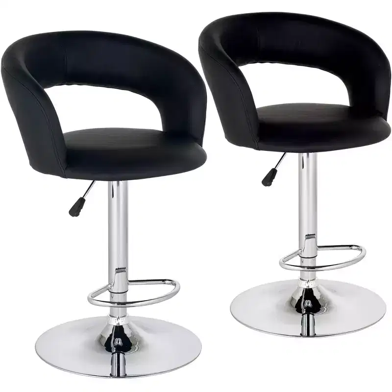 Studio 55D Groove Chrome Swivel Bar Stools Set of 2 30 High Modern Adjustable Black Cushion with Backrest Footrest for Kitchen Counter Height Island