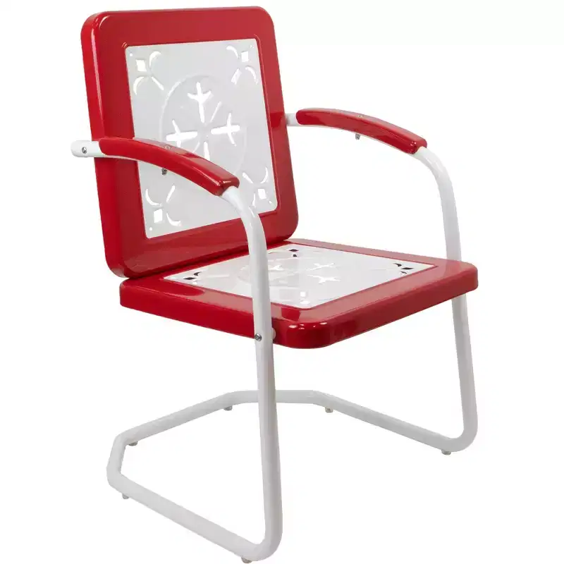 Northlight 35 Square Outdoor Retro Tulip Steel Armchair, Red and White
