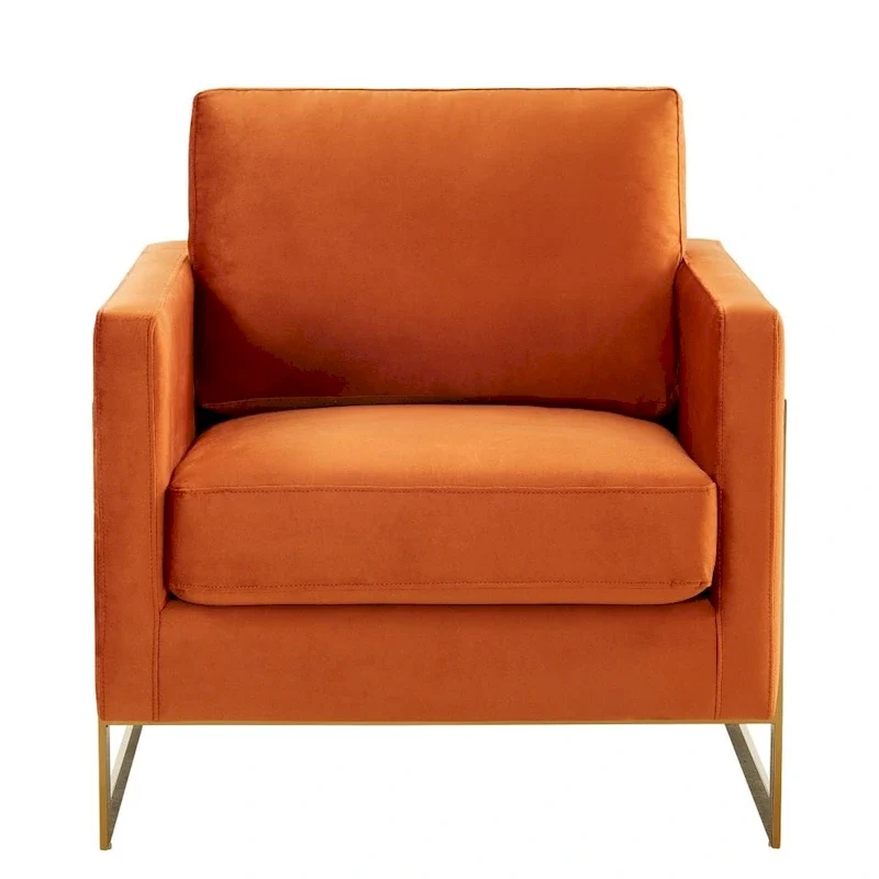 LeisureMod Lincoln Mid-Century Velvet Accent Arm Chair With Gold Frame - 34