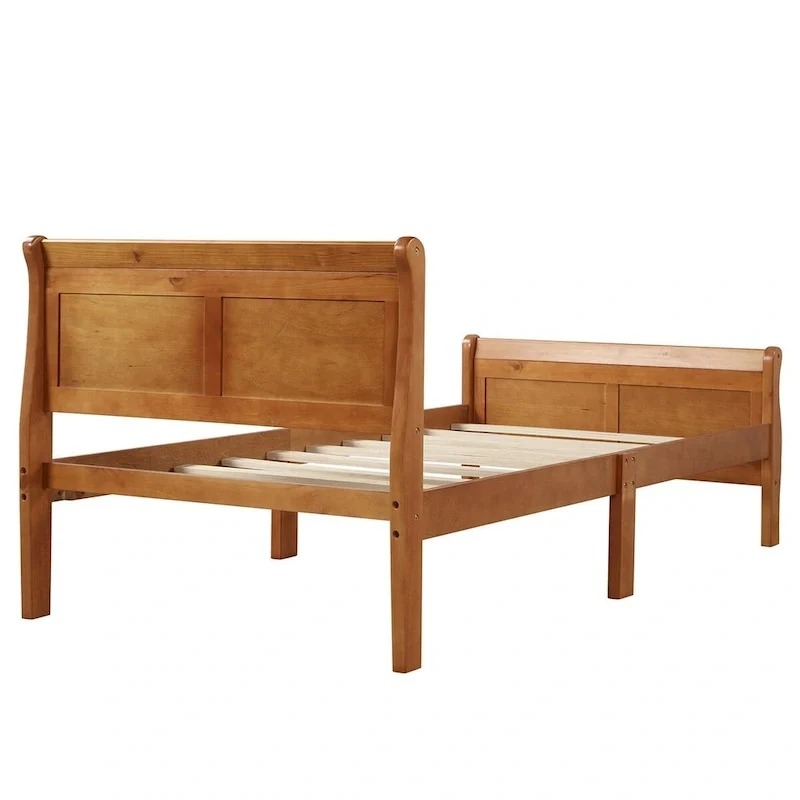 Twin/Full/Queen Wood Frame Sleigh Bed with Footboard