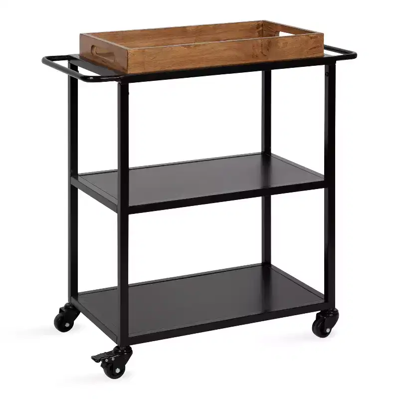 Kate and Laurel Giles Rectangle Metal Bar Cart, 28x13x30, Rustic Brown and Black