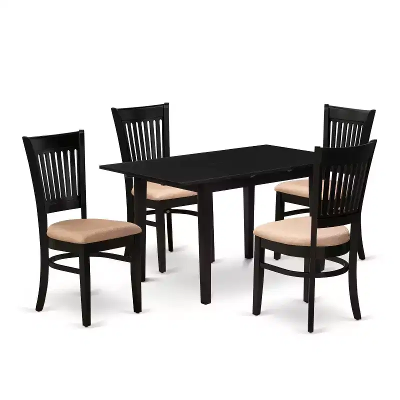 5-Piece Black Finish Solid Wood Top Rectangular Dining Room Set (Seats-4)