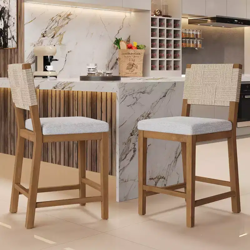 Christopher Knight Home Ororon Boho Rubberwood Rattan Upholstered Counter Stools (Set of 2)