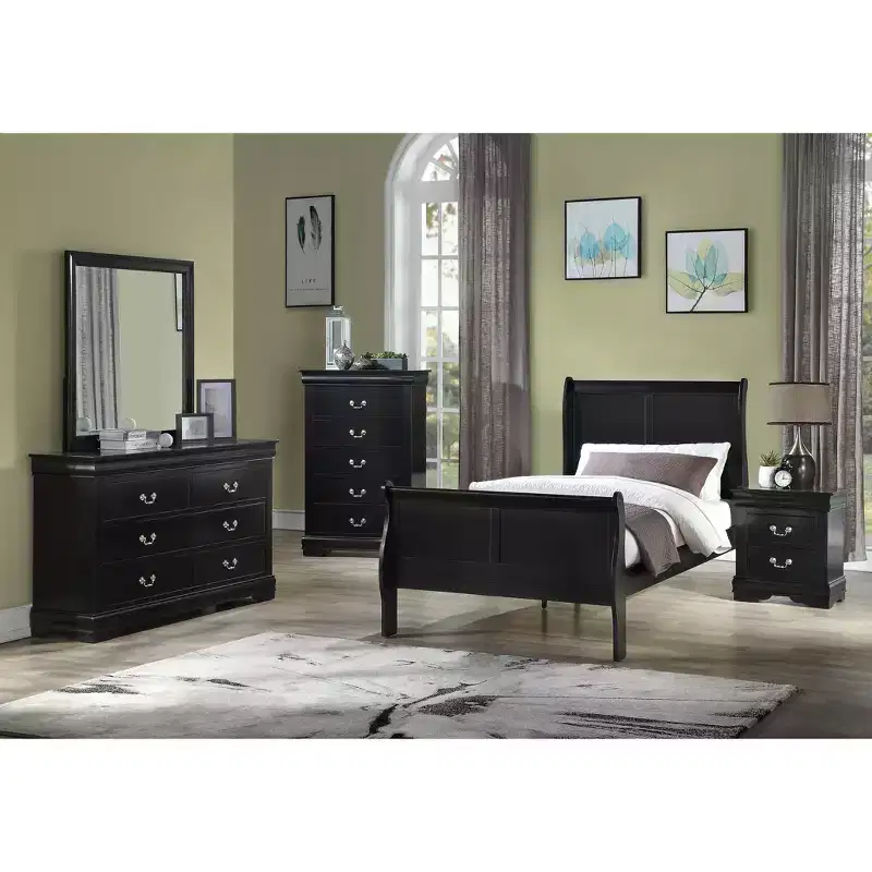 Solid Wood Bedroom Furniture – 5-Drawer Chest or 2-Drawer Nightstand with Brass Hardware, Easy Assembly