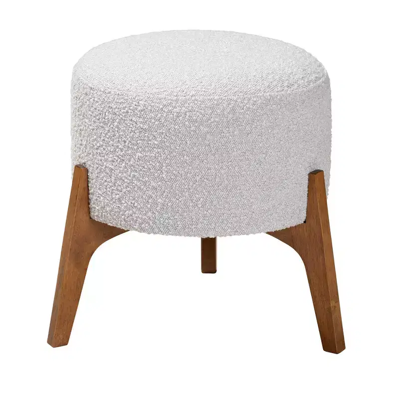 Ottoman Footstool – Light Gray/Walnut Brown, Japandi Style, Tapered Legs