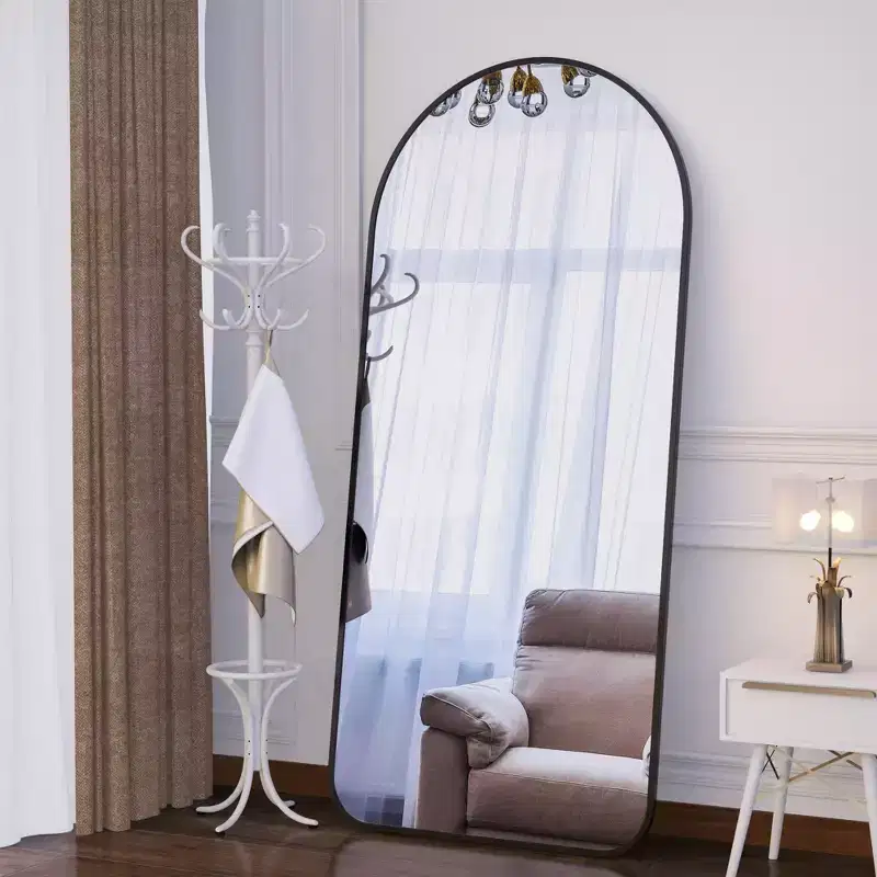 7132 Aluminium Arch Full Length Mirror, Living Room Mirror with Aluminum Frame, Large Standing Mirrors for Home Black