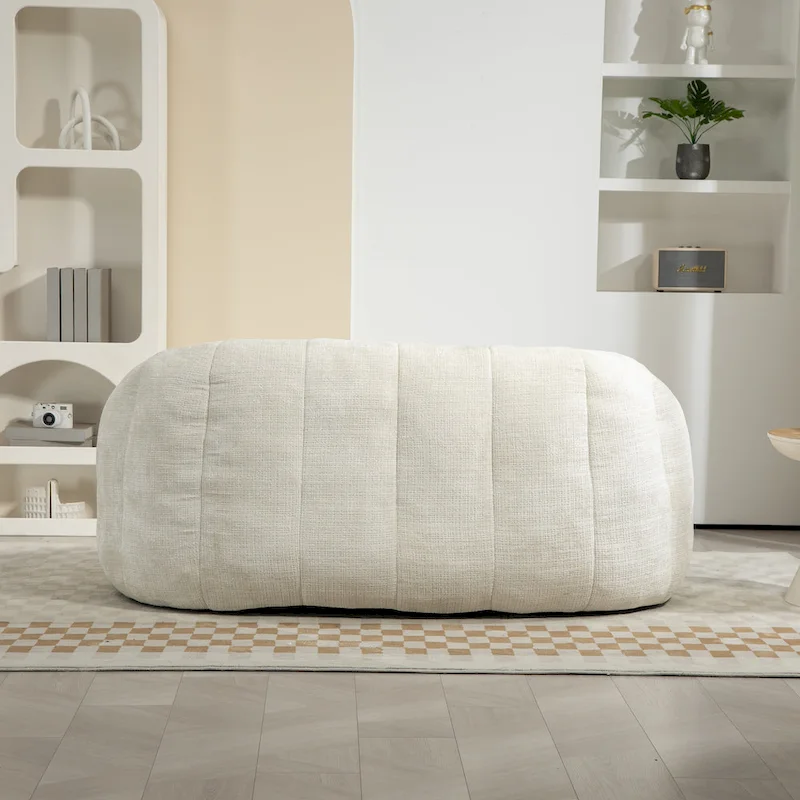 White 63.78 Chenille Lounge Chair with Foam Filling and Pillows