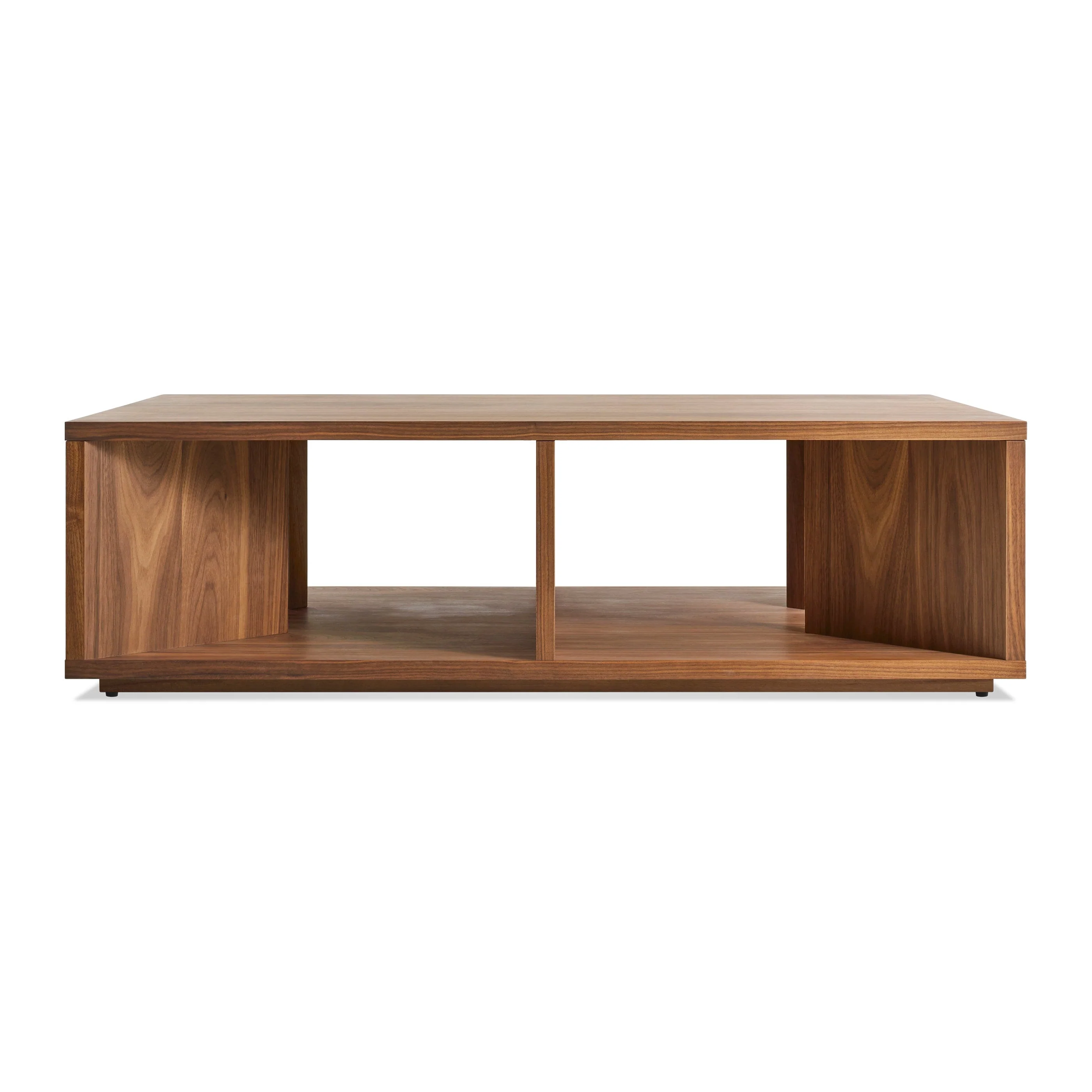 Modern Oak Wood Coffee Table with Open Storage Cubbies for Living Room