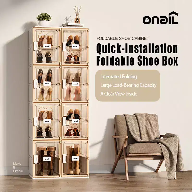 4 PCS Shoe Organizer, Clear Plastic Stackable Shoe Organizer for Closet, Clear Plastic Stackable Shoe Box for Entryway Space Saving Collapsible