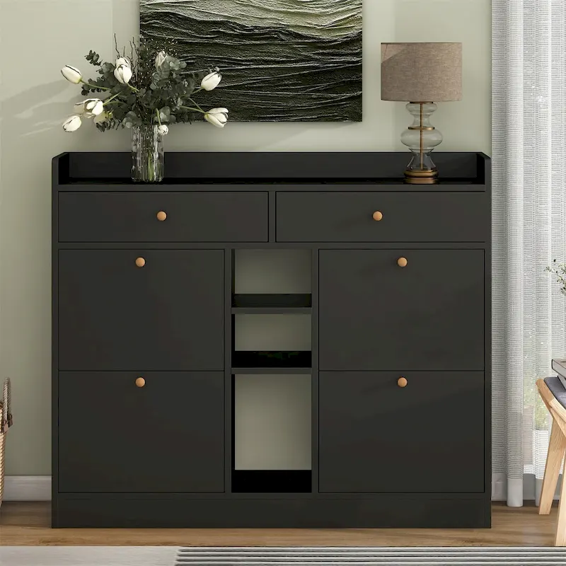 2-Tier Shoe Cabinet with 4 Flip Drawers & Adjustable Shelf – 50.7W x 9.4D x 42.5H