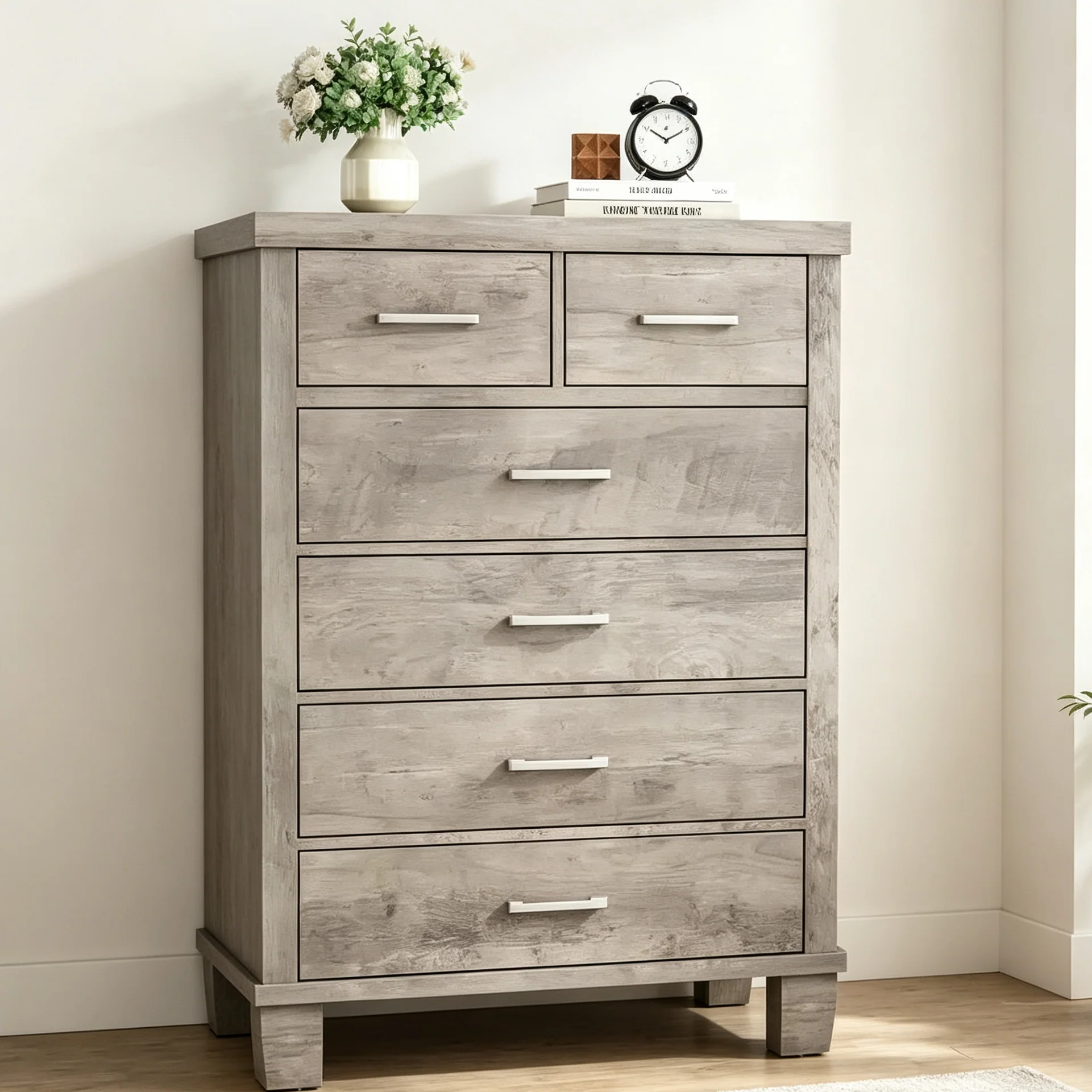 6 Drawer Tall Dresser, Modern Chest with Metal Handles, Storage Organizer for Bedroom Closet