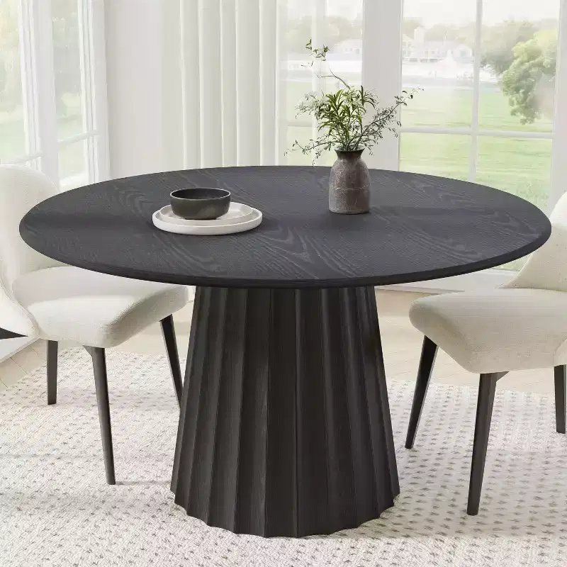PexFix 52 Wood Round Dining Table Kitchen Table for 4-6 with Arc-Shaped Edge Top & Fluted Tapered Base for Living/Dining Room Coffee Office Black