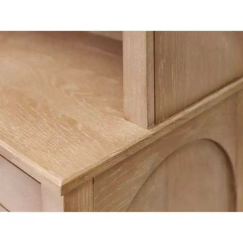 Modern Wood Credenza and Hutch Laurel Collection Light Brown - Martin Furniture: Wire Brushed, Arched Panels
