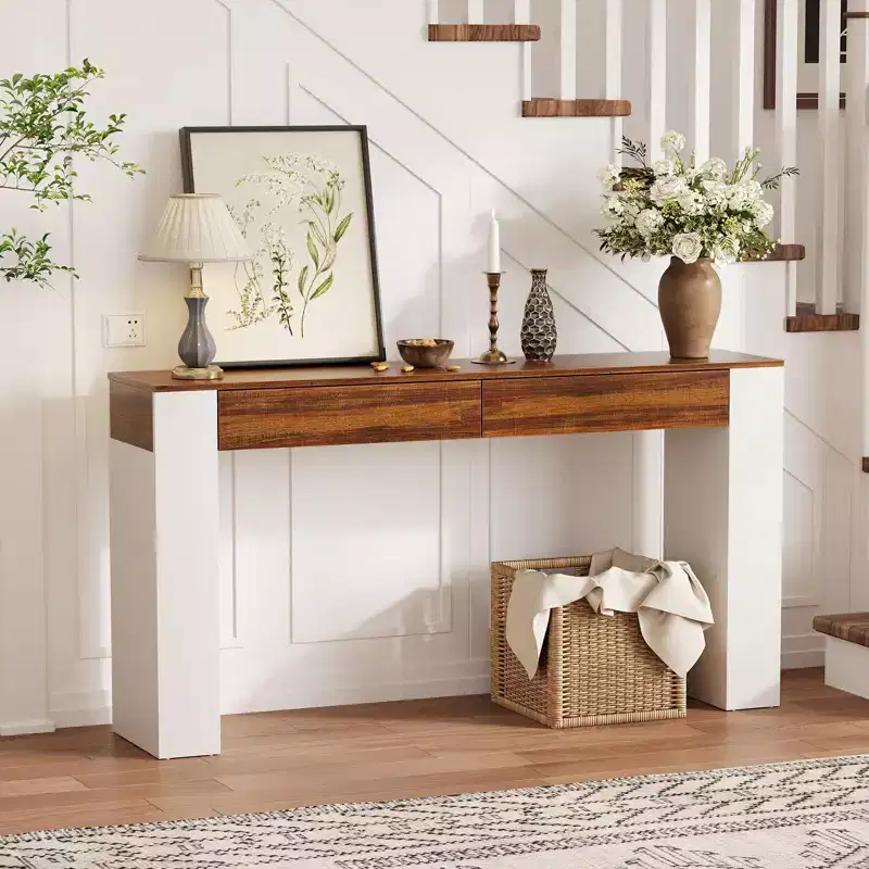 Entryway Table with 2 Drawers, Narrow Console Sofa Table with Storage Slim Hallway Accent Furniture Slim Console Table