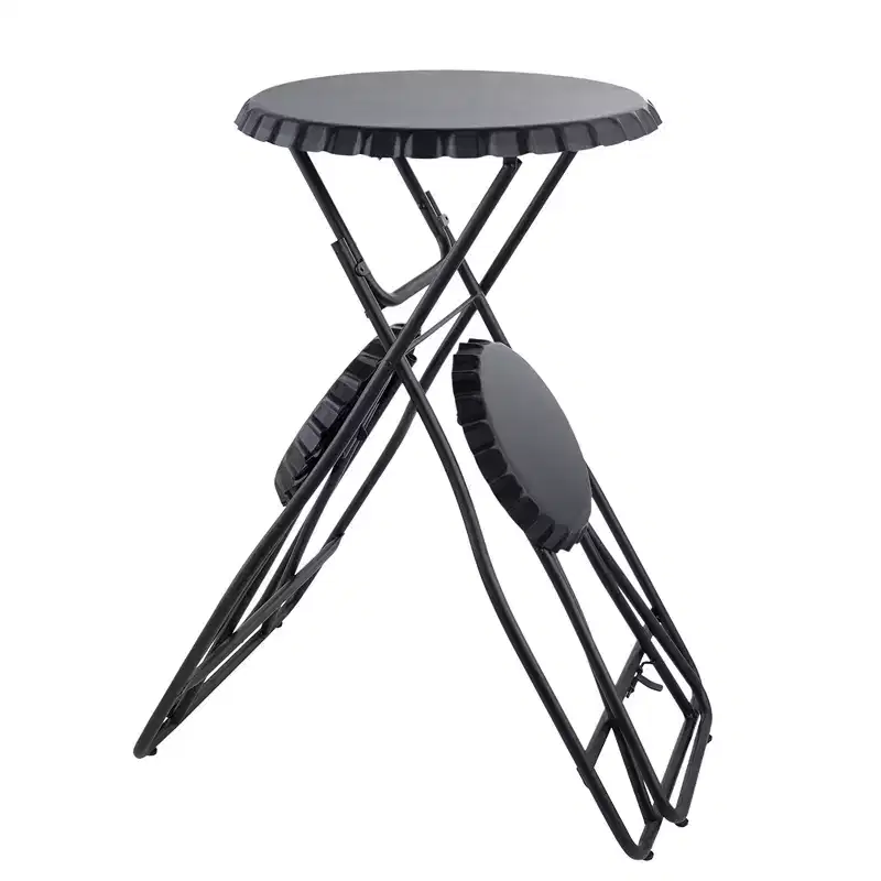 Black Stowable Side Table with Two Seats 57.5x23.6x39.8