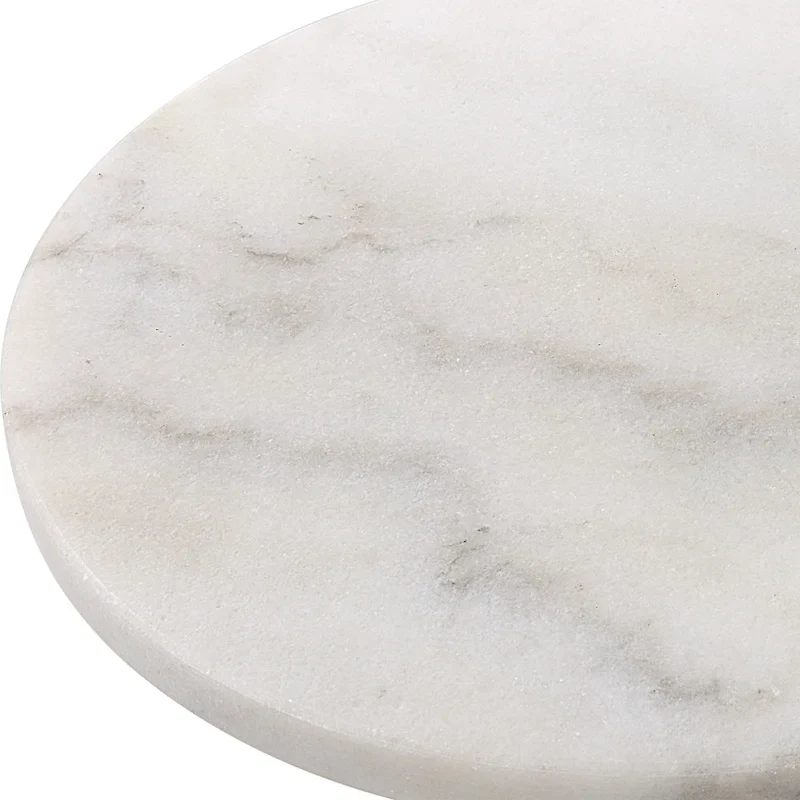 White Marble Drink Table with Iron Base - 12 W x 23.5 H x 12 D (in)