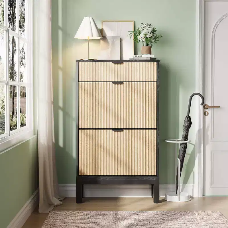 Shoe Storage Cabinet with 2 Flip Drawers Farmhouse Shoe Organizer with Metal Legs, Narrow Shoe Rack for Entryway, Foyer, Hallway