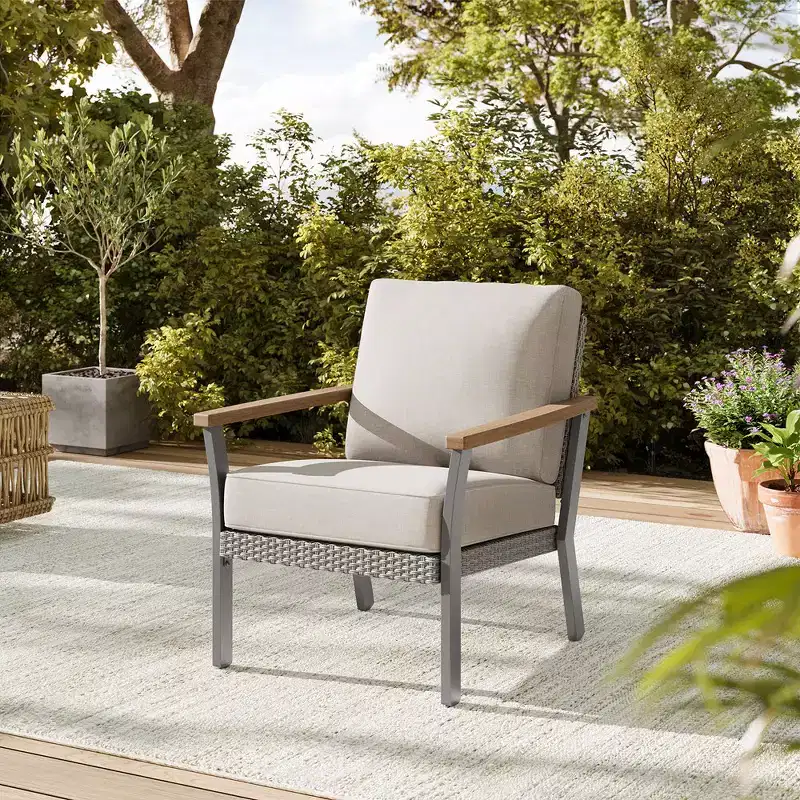 SONGMICS HOME Sencillo Collection - 5 Piece Patio Furniture Set, 2 Lounge Chairs, 2 Ottomans, 1 Coffee Table, Outdoor Furniture, Gray and Beige