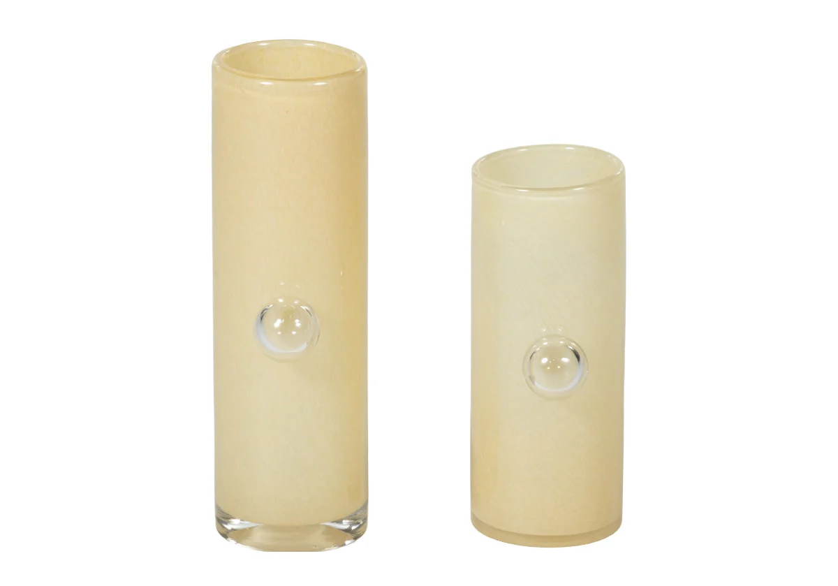 Modern Hand-Blown Glass Vase with Butter Yellow Bubble Detail for Living Room & Dining Room