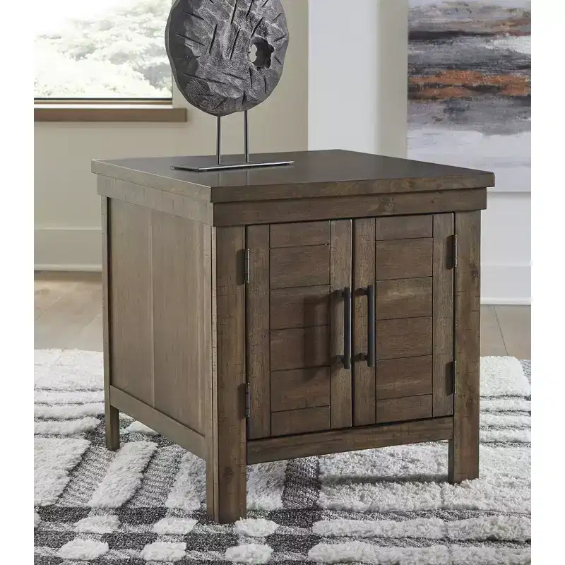 Casual End Table with Cabinet Doors - Grayish Brown Acacia