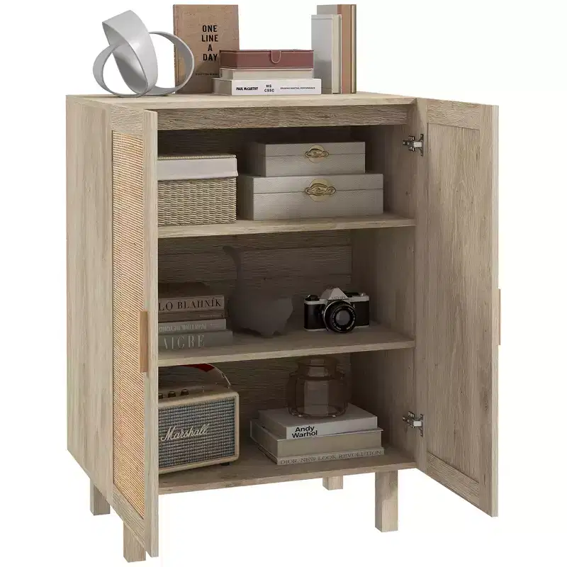 HOMCOM Buffet Cabinet, Storage Cabinet, Sideboard Floor Accent Cabinet with Rattan Doors and Adjustable Shelves for Living Room