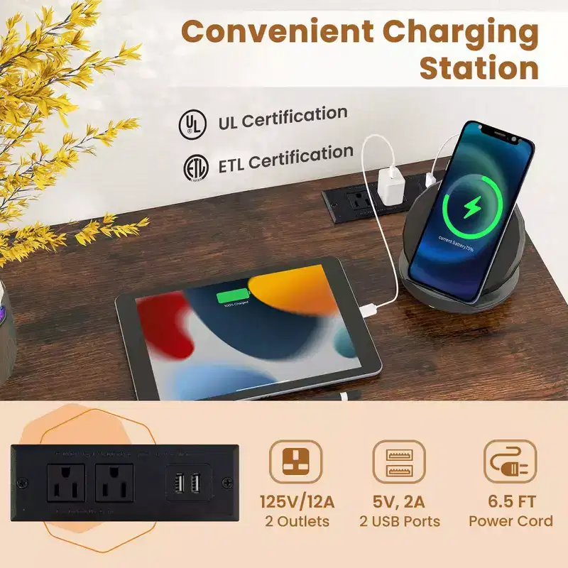 /4/6 Meeting Room Desk with Charging Station & Headphone Hook Metal Frame White
