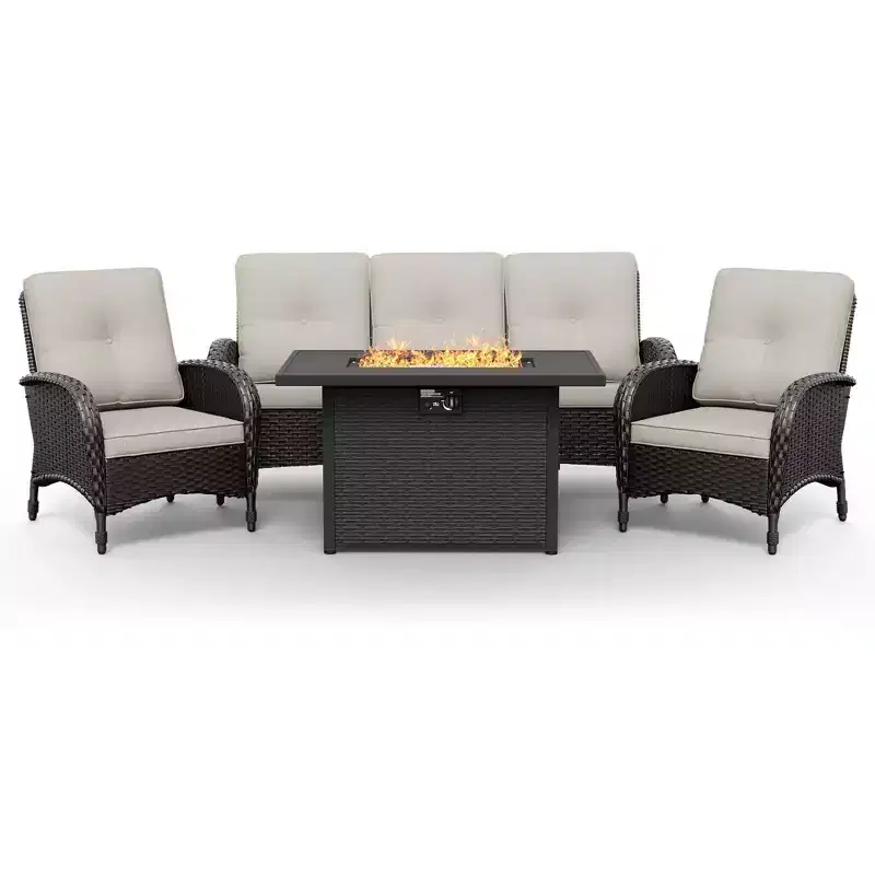 UPTIOT Outdoor Patio Conversation Set with Fire Pit Table & Convertible Seating
