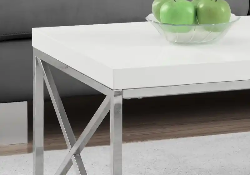 44 Modern Coffee Table - White with Chrome Metal Base