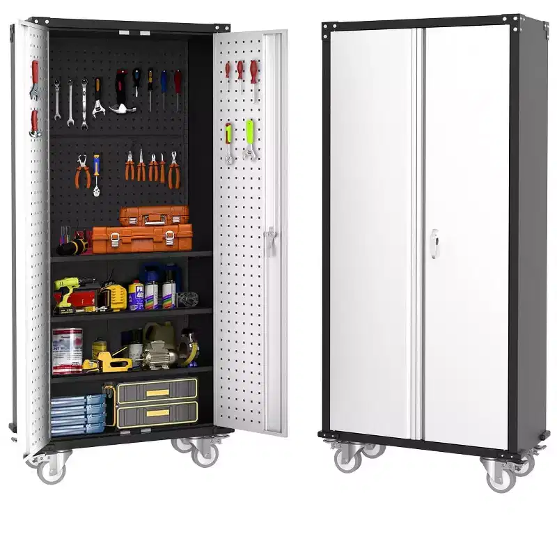 72 Heavy Duty Steel Rolling Tool Cabinet with Lock & Pegboard, 4 Adjustable Shelves, Mobile Industrial Storage Organizer for Garage, Workshop & Home