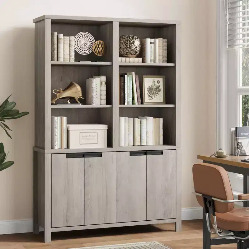 GustoWave 74.5 Tall Bookshelf with Double Storage, 6-Tier Large Bookshelf, Double Wide Bookshelves,for Livingroom Office Library,Gray