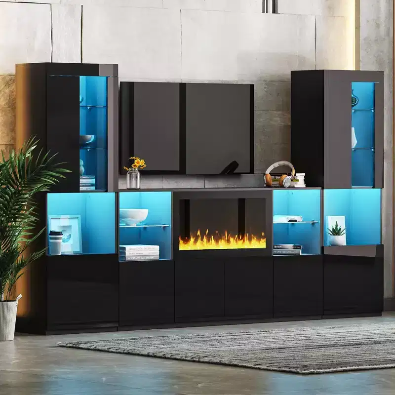 TV Stand with LED Lights and Electric Fireplace for TVs up to 75 Inches