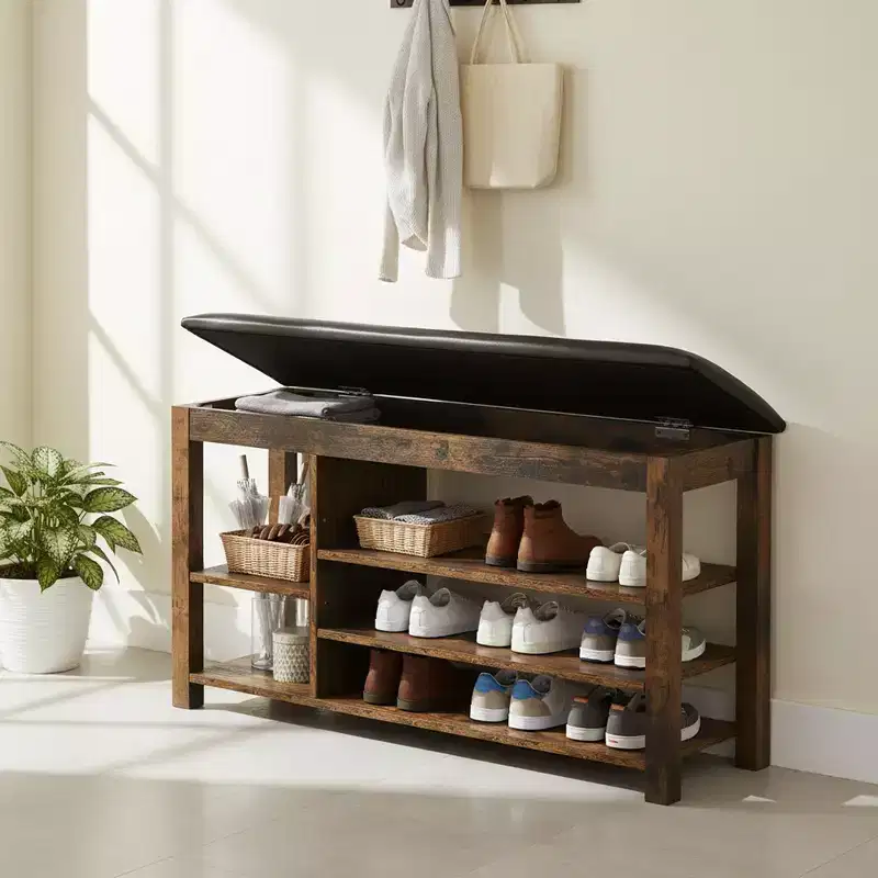 Lift-Top Shoe Bench with Adjustable Shelves and Hidden Storage