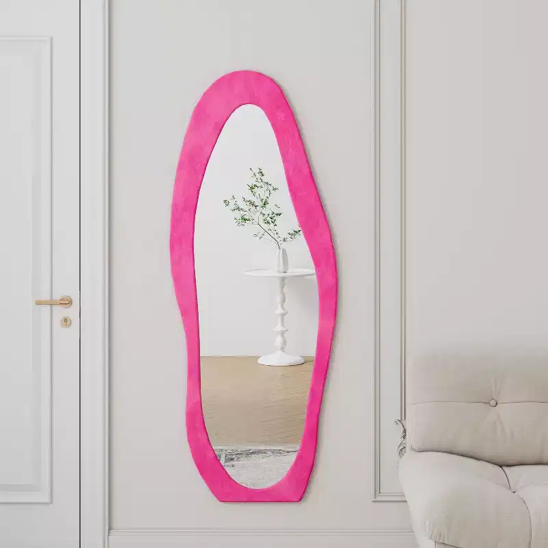 TUYOHW Flannel Decorative Full Length Mirror for Bedroom,Dressing Room,Novelty Standing Full Wall Mirror with Wooden Frame,Rose