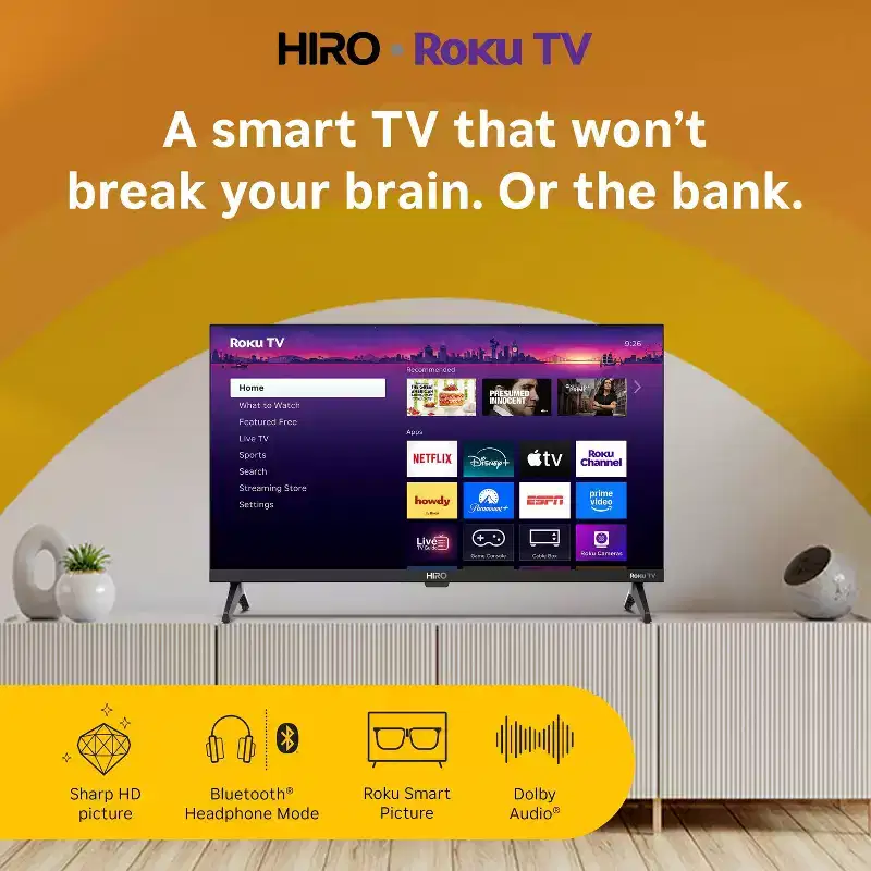 Hiro Roku TV 720p HD Smart TV Flat Screen LED Television with Roku TV and Dolby Audio for Streaming