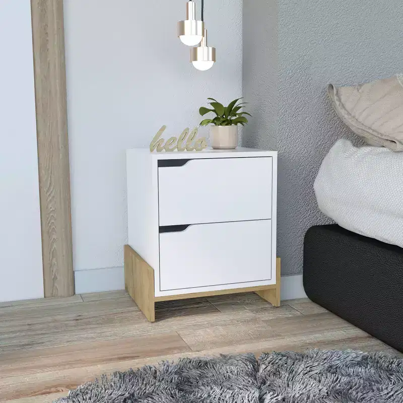 This Luss Nightstand, Bedside Table with 2-Drawers combines contemporary style with smart storage solutions, creating a space saving furniture.
