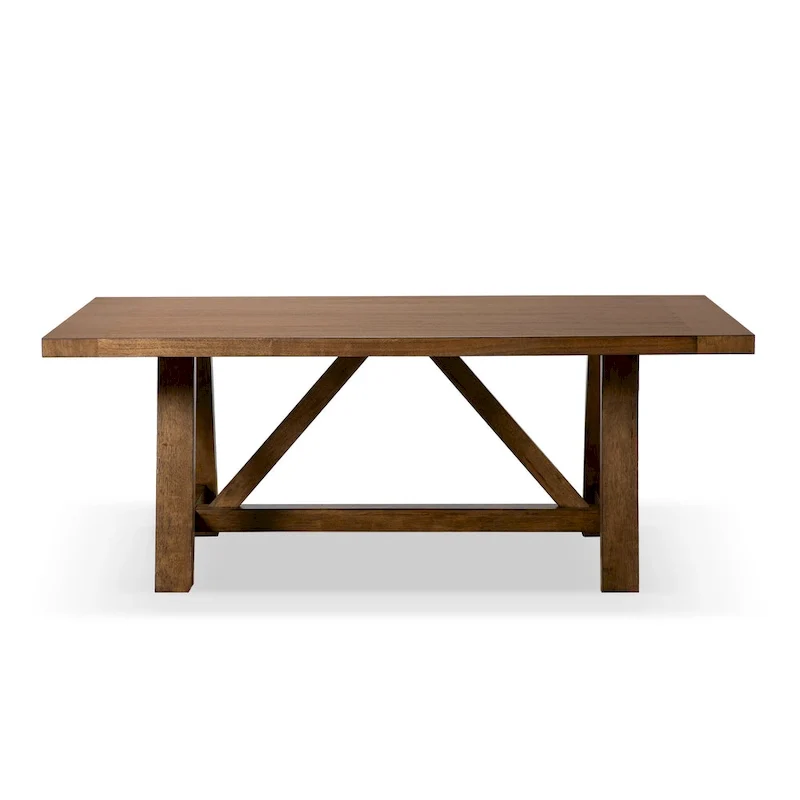 Rustic Brown 72 Inch Solid Wood Dining Table with Trestle Base, Seats 6