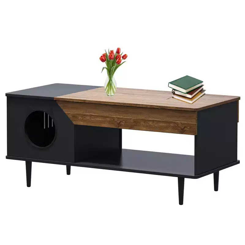45 Rustic Coffee Table  Multifunctional Cat Furniture with Storage Drawer & Hidden Litter Box for Living Room