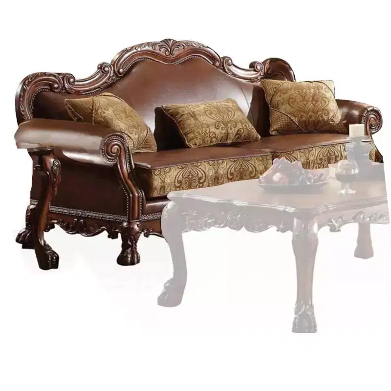 89" Dresden Sofa Brown Synthetic Leather/Chenille/Cherry Oak