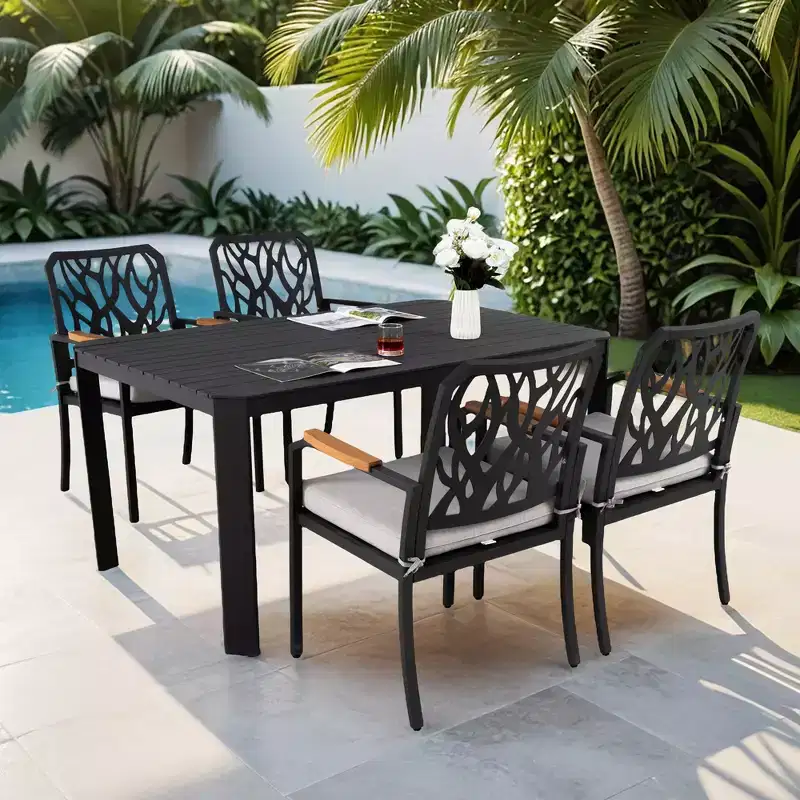 Christopher Knight Home Haggai Patio 5 Piece Branch-Like Backrest Aluminum Dining Set with Sunbrella Cushions
