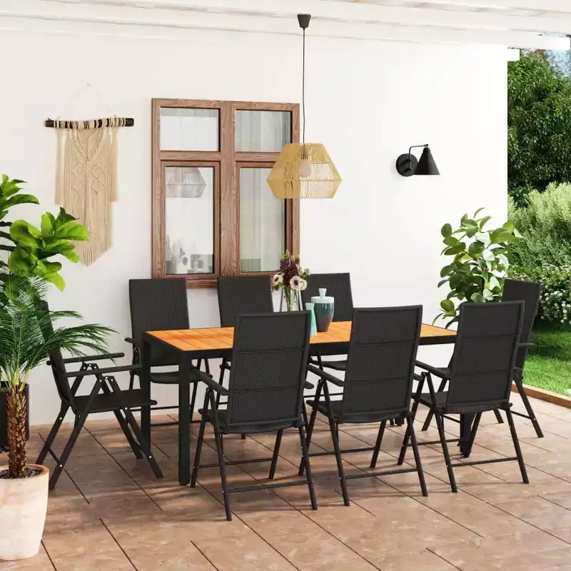 vidaXL Dining Set Black and Brown PE Rattan, Aluminum, WPC