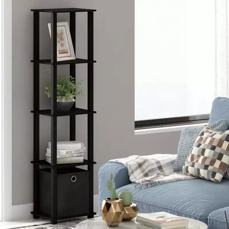 5-Shelf Storage Bookcase Multi-Functional Bookshelf Display Rack with Drawer, Black